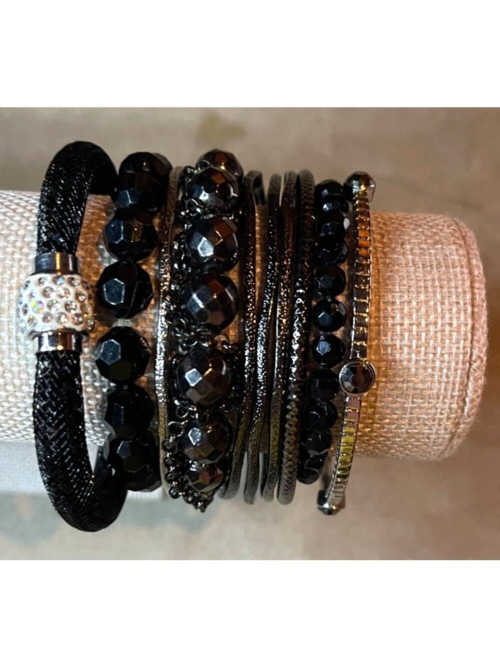 Vintage Y2K Bohemian Mixed Metal Mesh Stackable Bracelet Set Rhinestone